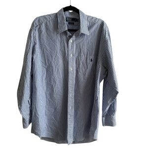 Polo Ralph Lauren Navy and White Striped Shirt Jaymes Cotton